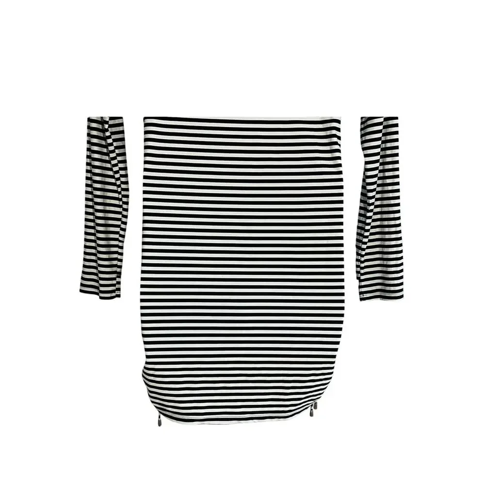 Coolibar Beach Small Cover Up Dress UPF UV 50+ Black White Striped Hood Pockets